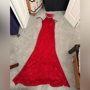 Windsor Red Lace Maxi Prom Dress size 7/8